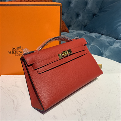 Kelly Pochette Bag Epsom Leather Gold/Silver hardware In Red Color HS