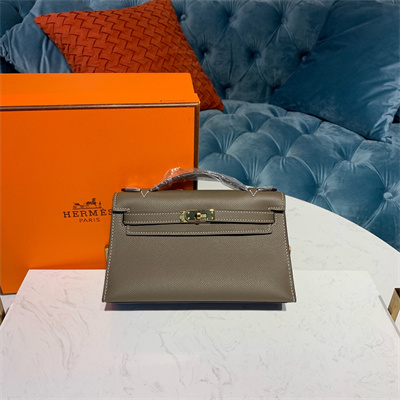 Kelly Pochette Bag Epsom Leather Gold/Silver hardware In Etoupe Color HS