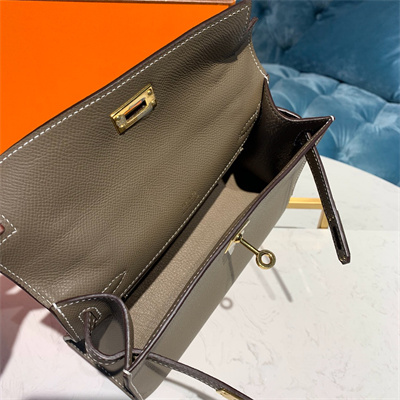 Kelly Pochette Bag Epsom Leather Gold/Silver hardware In Etoupe Color HS