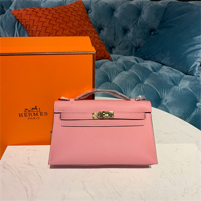 Kelly Pochette Bag Epsom Leather Gold/Silver hardware In Pink Color HS