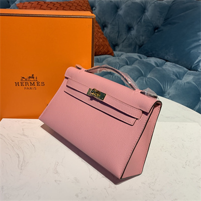 Kelly Pochette Bag Epsom Leather Gold/Silver hardware In Pink Color HS