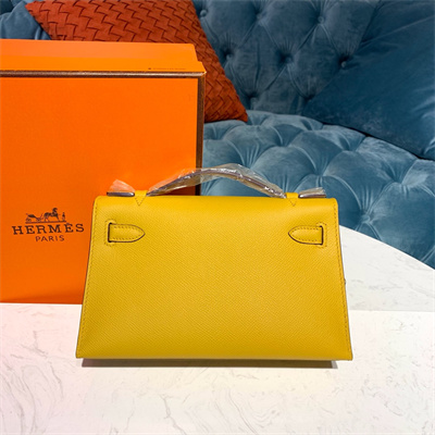 Kelly Pochette Bag Epsom Leather Gold/Silver hardware In Jaune Amber Color HS