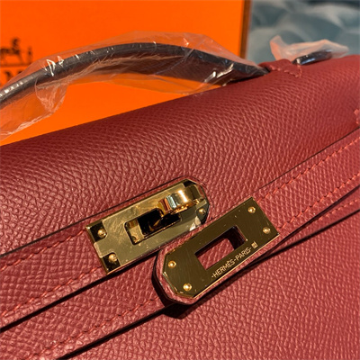 Kelly Pochette Bag Epsom Leather Gold/Silver hardware In Burgundy Color HS