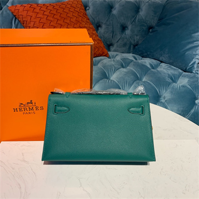 Kelly Pochette Bag Epsom Leather Gold/Silver hardware In Malachite Color HS