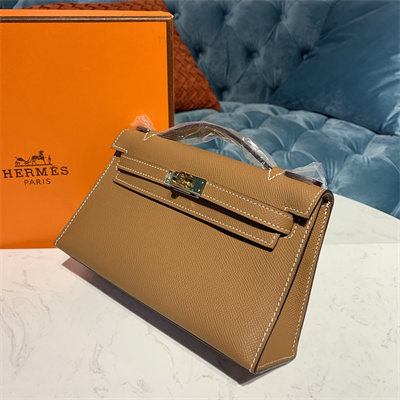 Kelly Pochette Bag Epsom Leather Gold/Silver hardware In Cameral Color HS