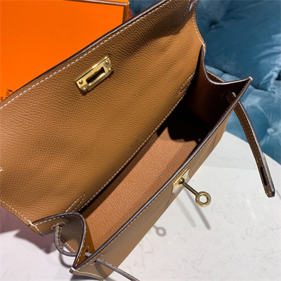 Kelly Pochette Bag Epsom Leather Gold/Silver hardware In Cameral Color HS