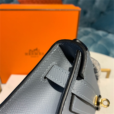 Kelly Pochette Bag Epsom Leather Gold/Silver hardware In Bleu Lin Color HS