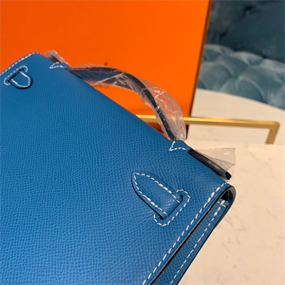 Kelly Pochette Bag Epsom Leather Gold/Silver hardware In Bley Jean Color HS