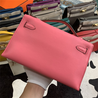 Kelly Pochette Bag Swift Leather Gold/Silver hardware In Rose Lipsur Color HS