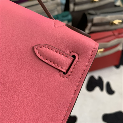 Kelly Pochette Bag Swift Leather Gold/Silver hardware In Rose Lipsur Color HS