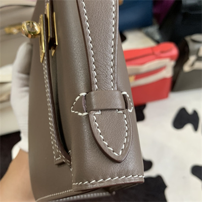 Kelly Pochette Bag Swift Leather Gold/Silver hardware In Etoupe Color HS