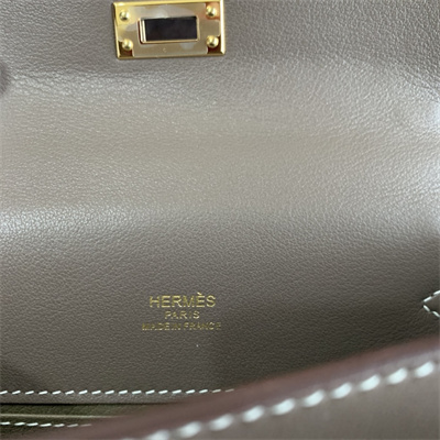 Kelly Pochette Bag Swift Leather Gold/Silver hardware In Etoupe Color HS