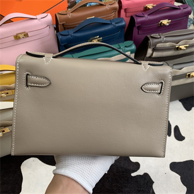 Kelly Pochette Bag Swift Leather Gold/Silver hardware In Trench Color HS