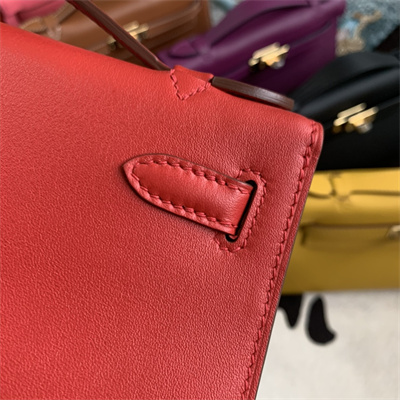 Kelly Pochette Bag Swift Leather Gold/Silver hardware In Red Color HS