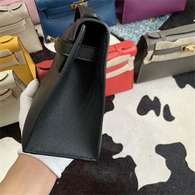 Kelly Pochette Bag Swift Leather Gold/Silver hardware In Black Color HS