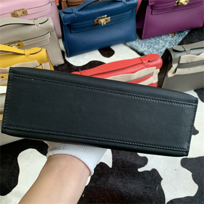 Kelly Pochette Bag Swift Leather Gold/Silver hardware In Black Color HS