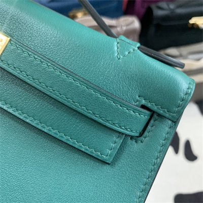 Kelly Pochette Bag Swift Leather Gold/Silver hardware In Malachite Color HS