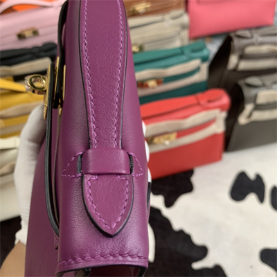 Kelly Pochette Bag Swift Leather Gold/Silver hardware In Rose Purple Color HS