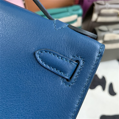 Kelly Pochette Bag Swift Leather Gold/Silver hardware In Deep Blue Color HS