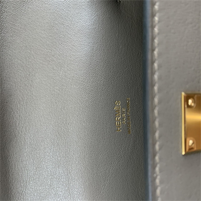 Kelly Pochette Bag Swift Leather Gold/Silver hardware In Etain Color HS