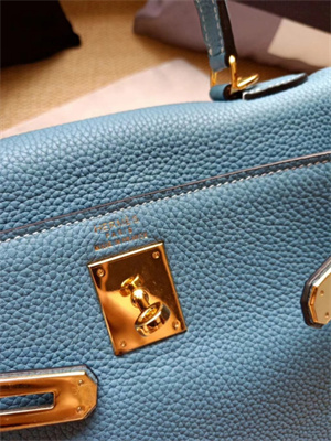 Kelly Retourne Bag Calfskin Leather 25/28CM Gold/Silver Hardware In Bley Jean Color