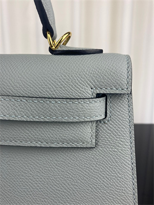 Kelly Sellier Bag Epsom Leather 25/28CM Gold/Silver Hardware In Bleu Glacier Color HS
