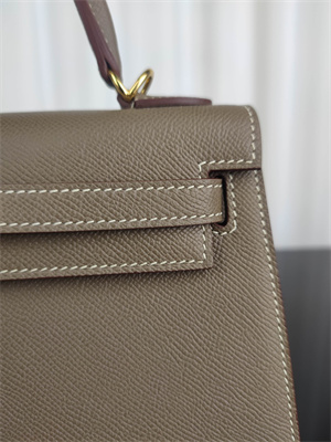 Kelly Sellier Bag Epsom Leather 25/28CM Gold/Silver Hardware In Etoupe Color HS