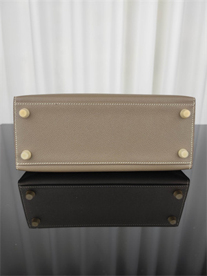 Kelly Sellier Bag Epsom Leather 25/28CM Gold/Silver Hardware In Etoupe Color HS
