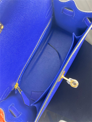 Kelly Sellier Bag Epsom Leather 25/28CM Gold/Silver Hardware In Bleu Electric Color HS