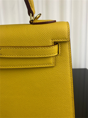 Kelly Sellier Bag Epsom Leather 25/28CM Gold/Silver Hardware In Jaune Amber Color HS