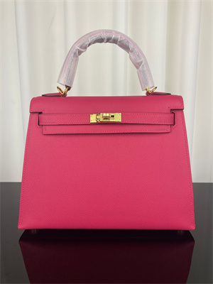 Kelly Sellier Bag Epsom Leather 25/28CM Gold/Silver Hardware In Fuchsia Color HS