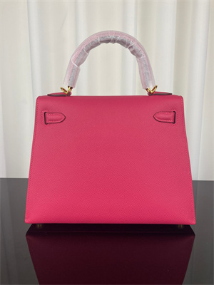 Kelly Sellier Bag Epsom Leather 25/28CM Gold/Silver Hardware In Fuchsia Color HS