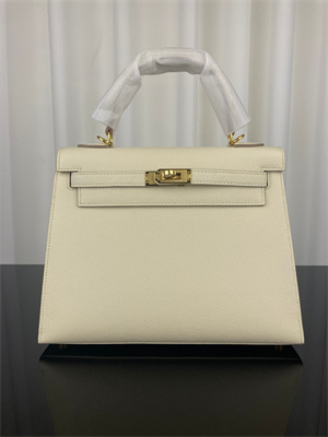 Kelly Sellier Bag Epsom Leather 25/28CM Gold/Silver Hardware In Craie Color HS