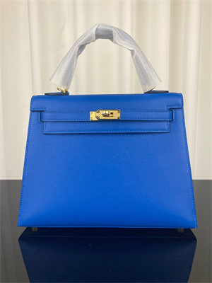 Kelly Sellier Bag Epsom Leather 25/28CM Gold/Silver Hardware In Bleu Hydra Color HS