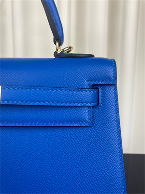 Kelly Sellier Bag Epsom Leather 25/28CM Gold/Silver Hardware In Bleu Hydra Color HS