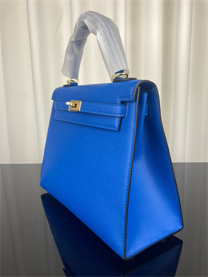 Kelly Sellier Bag Epsom Leather 25/28CM Gold/Silver Hardware In Bleu Hydra Color HS