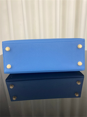 Kelly Sellier Bag Epsom Leather 25/28CM Gold/Silver Hardware In Bleu Zanzibar Color HS