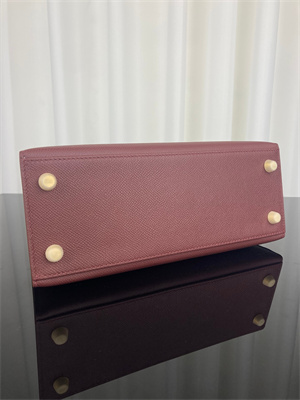 Kelly Sellier Bag Epsom Leather 25/28CM Gold/Silver Hardware In Burgundy Color HS