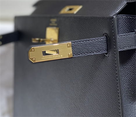 Kelly Sellier Bag Epsom Leather 25/28CM Gold/Silver Hardware In Black Color