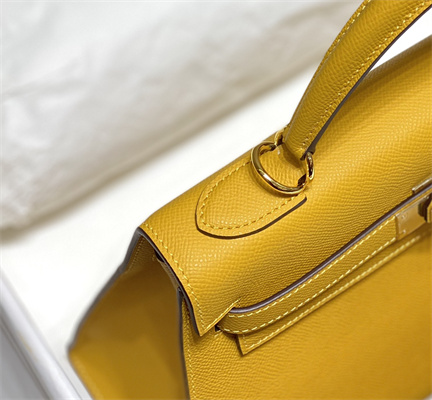 Kelly Sellier Bag Epsom Leather 25/28CM Gold/Silver Hardware In Jaune Amber Color