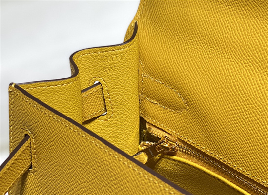 Kelly Sellier Bag Epsom Leather 25/28CM Gold/Silver Hardware In Jaune Amber Color