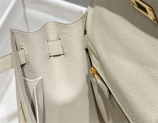 Kelly Sellier Bag Epsom Leather 25/28CM Gold/Silver Hardware In Craie Color