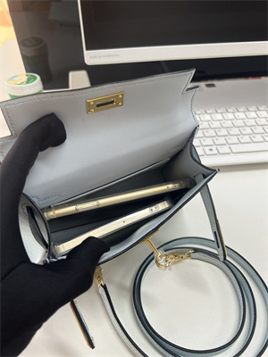 Kelly Mini II Bag Epsom Leather Gold/Silver Hardware In Blue Brume Color HS