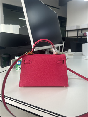 Kelly Mini II Bag Epsom Leather Gold/Silver Hardware In Rose Shocking Color HS
