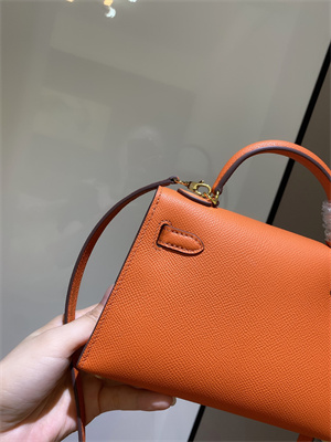 Kelly Mini II Bag Epsom Leather Gold/Silver hardware In Orange Color