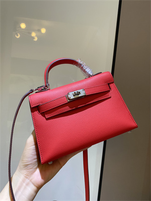 Kelly Mini II Bag Epsom Leather Gold/Silver hardware In Red Color