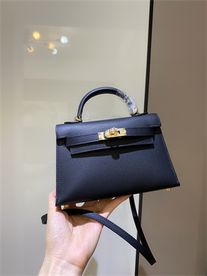 Kelly Mini II Bag Epsom Leather Gold/Silver hardware In Black Color