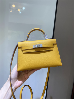 Kelly Mini II Bag Epsom Leather Gold/Silver hardware In Jaune Amber Color