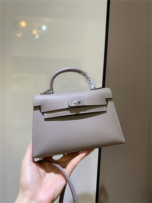 Kelly Mini II Bag Epsom Leather Gold/Silver hardware In Gris Asphalte Color