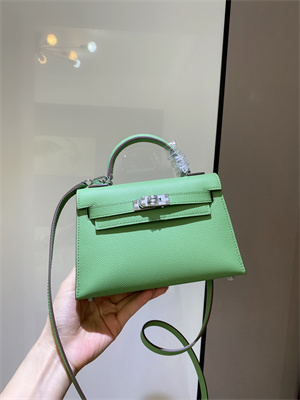 Kelly Mini II Bag Epsom Leather Gold/Silver hardware In Vert Criquet Color